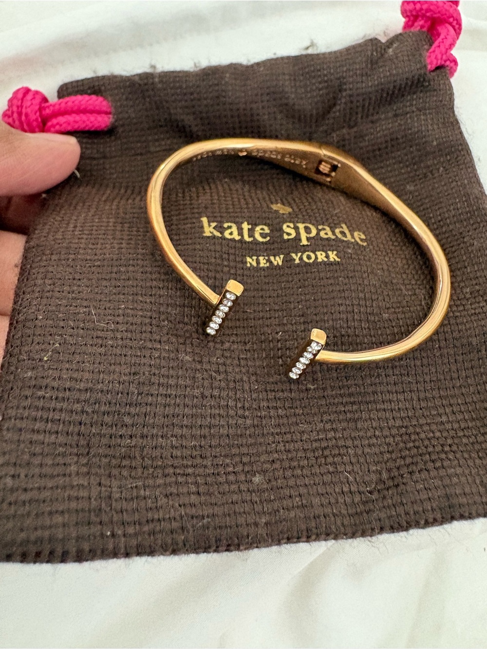 kate spade gold T-bar crystal open cuff bracelet